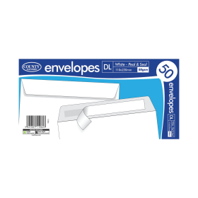 County Stationery Peel and Seal Envelopes 80gsm DL White 1000 Pack 523186 F