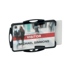 Durable Eco Recycled Plastic Security ID Badge Holder for 2 Cards Black 10 Pack 756404 F