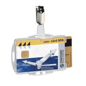 Durable ID Card Holder with Clip for 2 Cards Transparent 25 Pack 183063 F