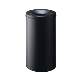Durable Metal Waste Bin Round w Fire Extinguishing Lid 60 Litre Black DB98858 F