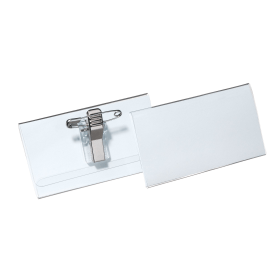 Durable Name Badge with Combi Clip 40mm x 75mm Clear 50 Pack 105357 F