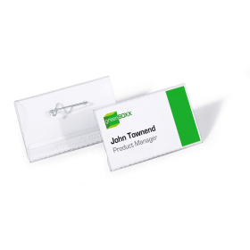 Durable Pin Name Badge 40mm x 75mm Clear 100 Pack 100548 F