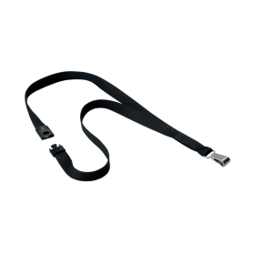 Durable Textile Lanyard With Metal Carabiner 15mm Wide Black 10 Pack 469582 F