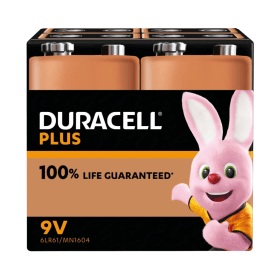 Duracell Plus 9V Battery Alkaline 100 Life 4 Pack 5009826