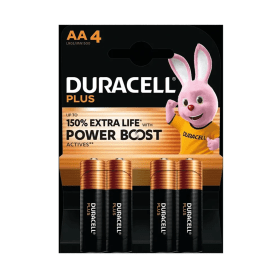 Duracell Plus AA Battery Alkaline 150 Extra Life Power Boost 4 Pack 5009370