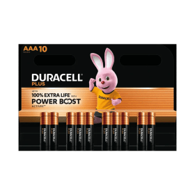 Duracell Plus AAA Battery Alkaline 100 Extra Life Power Boost 10 Pack 5016162
