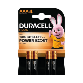 Duracell Plus AAA Battery Alkaline 100 Extra Life Power Boost 4 Pack 5009378