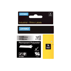 Dymo 18486 S0718180 Black on Metallic Permanent Polyester Tape 12mm x 5.5m Original