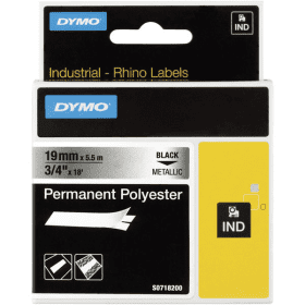 Dymo 18487 S0718200 Black on Metallic Permanent Polyester Tape 19mm x 5.5m Original