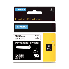 Dymo Rhino 18484 S0718220 Black on White Polyester Tape 19mm x 5.5m Original