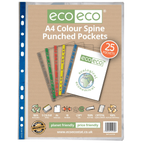 Eco Eco 100 Recycled Colour Spine Punched Pocket A4 Clear 25 Pack 810385 F