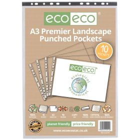 Eco Eco 100 Recycled Landscape Punched Pocket A3 Clear 10 Pack 544724 F