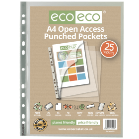 Eco Eco 100 Recycled Open Access Punched Pocket A4 Clear 25 Pack 544744 F