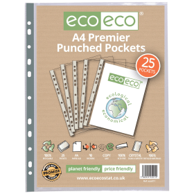 Eco Eco 100 Recycled Premier Punched Pocket A4 Clear 25 Pack 481802 F