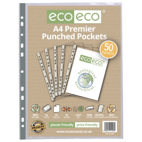 Eco Eco 100 Recycled Premier Punched Pocket A4 Clear 50 Pack 773568 F