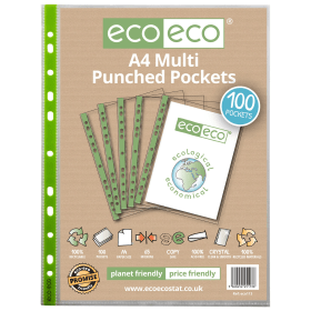 Eco Eco 100 Recycled Punched Pocket A4 Clear 100 Pack 773577 F