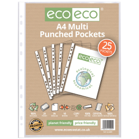 Eco Eco 100 Recycled Punched Pocket A4 Clear 25 Pack 481801 F