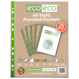 Eco Eco 100 Recycled Punched Pocket A4 Clear 25 Pack 810387 F