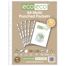 Eco Eco 100 Recycled Punched Pocket A4 Clear 50 Pack 583095 F