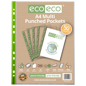 Eco Eco 100 Recycled Punched Pocket A4 Clear 50 Pack 810388 F