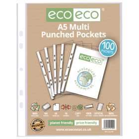 Eco Eco 100 Recycled Punched Pocket A5 Clear 100 Pack 773569 F