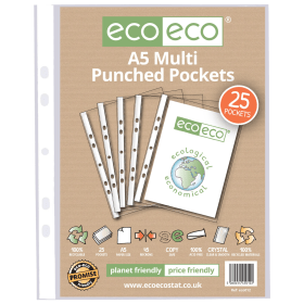 Eco Eco 100 Recycled Punched Pocket A5 Clear 25 Pack 544722 F