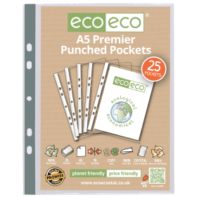 Eco Eco 100 Recycled Punched Pocket A5 Clear 25 Pack 544745 F