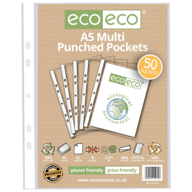 Eco Eco 100 Recycled Punched Pocket A5 Clear 50 Pack 810386 F