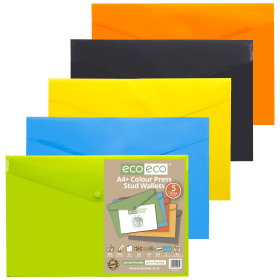 Eco Eco 50 Recycled Colour Press Stud Wallets A4 Assorted 5 Pack 583090 F