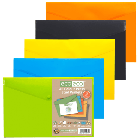 Eco Eco 50 Recycled Colour Press Stud Wallets A5 Assorted 5 Pack 583088 F