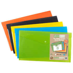 Eco Eco 50 Recycled Colour Press Stud Wallets DL Assorted 5 Pack 583098 F