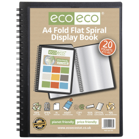 Eco Eco 50 Recycled Fold Flat Spiral Display Book 20 Pockets A4 Black 816280 F