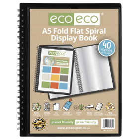 Eco Eco 50 Recycled Fold Flat Spiral Display Book 40 Pockets A5 Black 816284 F