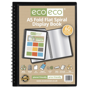 Eco Eco 50 Recycled Fold Flat Spiral Display Book 60 Pockets A5 Black 816285 F