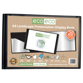 Eco Eco 50 Recycled Landscape Presentation Display Book 20 Pockets A4 Black 615717 F