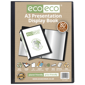Eco Eco 50 Recycled Presentation Display Book 80 Pockets A3 Black 583087 F