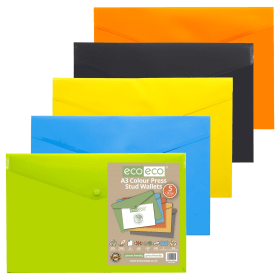 Eco Eco 50 Recycled Press Stud Wallets A3 Assorted 5 Pack 583099 F