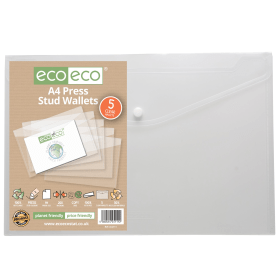 Eco Eco 50 Recycled Press Stud Wallets A4 Clear 5 Pack 774279 F