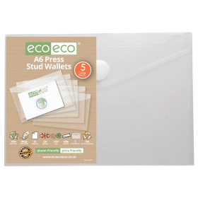 Eco Eco 95 Recycled Clear Press Stud Wallets A6 Clear 5 Pack 892138 F