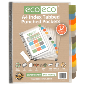 Eco Eco 95 Recycled Index Tabbed Premier Punched Pocket A4 Assorted 12 Pack 544743 F