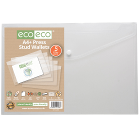 Eco Eco 95 Recycled Press Stud Wallets A4 Clear 5 Pack 544726 F