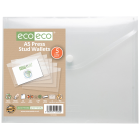 Eco Eco 95 Recycled Press Stud Wallets A5 Clear 5 Pack 544725 F