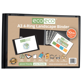 Eco Eco A3 25mm 95 Recycled Presentation 4 Ring Landscape Binder Black eco088 S 615710 F