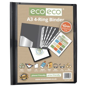 Eco Eco A3 25mm 95 Recycled Presentation 4 Ring Portrait Binder Black eco087 S 615709 F