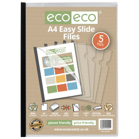 Eco Eco A4 50 Recycled Easy Slide Files Black 5 Pack 583082 F
