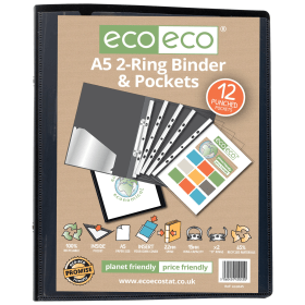 Eco Eco A5 15mm 65 Recycled Ring Binder with 12 Multi Punched Pockets eco045 S 544736 F