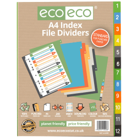Eco Eco Mutlicolour 50 Recycled Index Dividers A4 1 12 583063 F