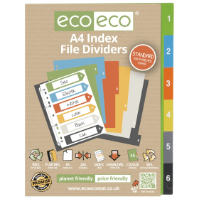 Eco Eco Mutlicolour 50 Recycled Index Dividers A4 1 6 583061 F