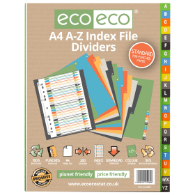 Eco Eco Mutlicolour 50 Recycled Index Dividers A4 24 A Z 583065 F