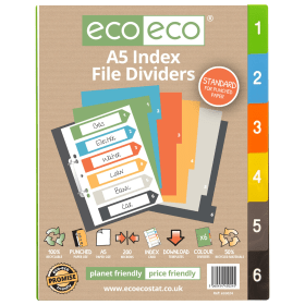 Eco Eco Mutlicolour 50 Recycled Index Dividers A5 1 6 583059 F